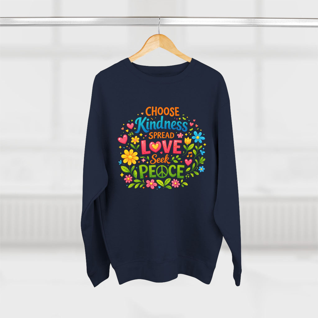 Kindness Love Peace Sweatshirt – "Choose Kindness, Spread Love, Seek Peace" Graphic Crewneck