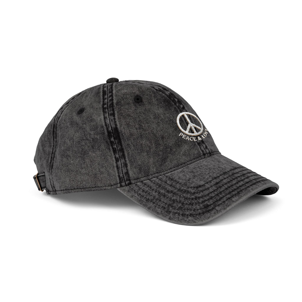 Vintage Embroidered Peace Sign Cap — "Peace & Love" Washed Baseball Hat