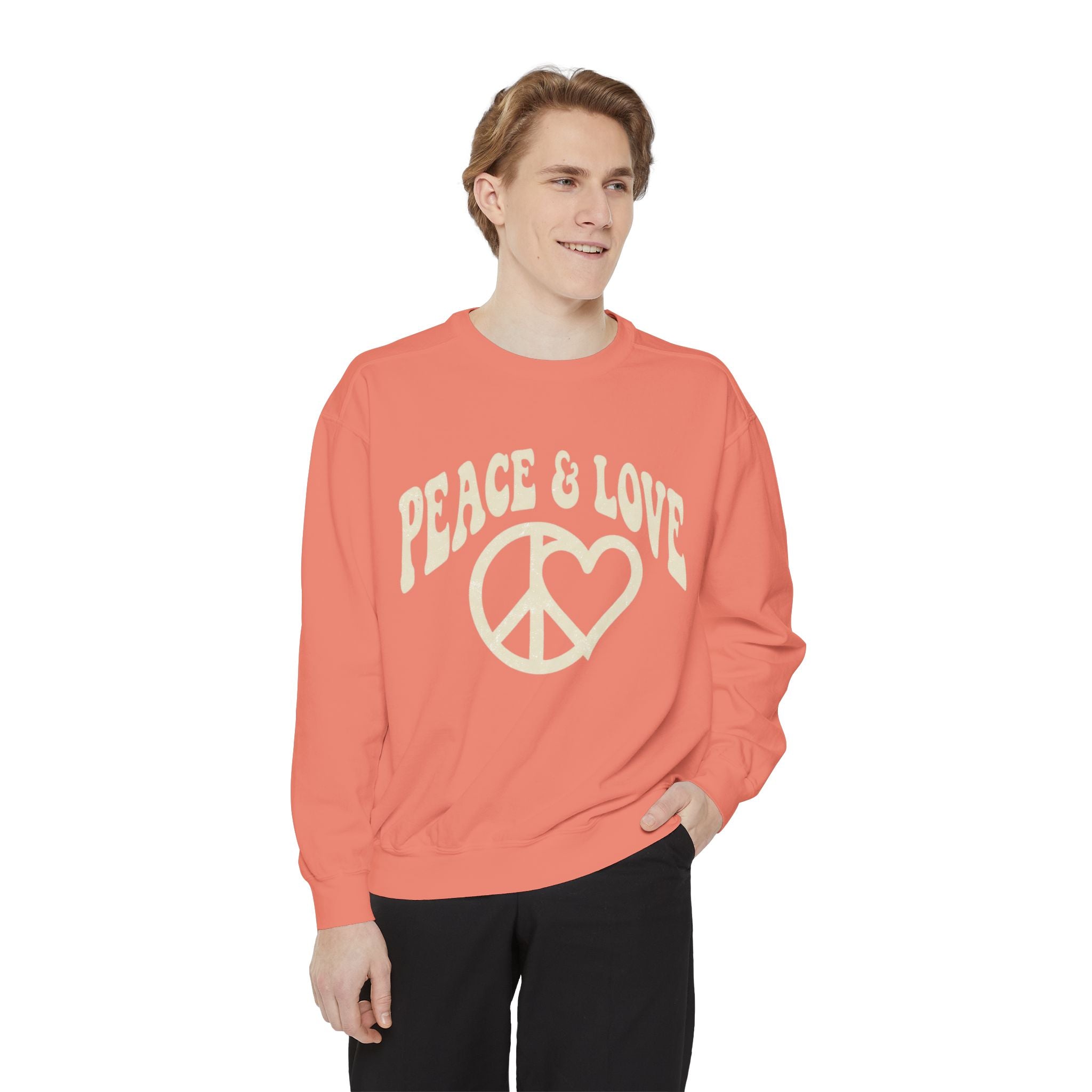 Peace & Love Sweatshirt — Retro Peace Heart Graphic Crewneck