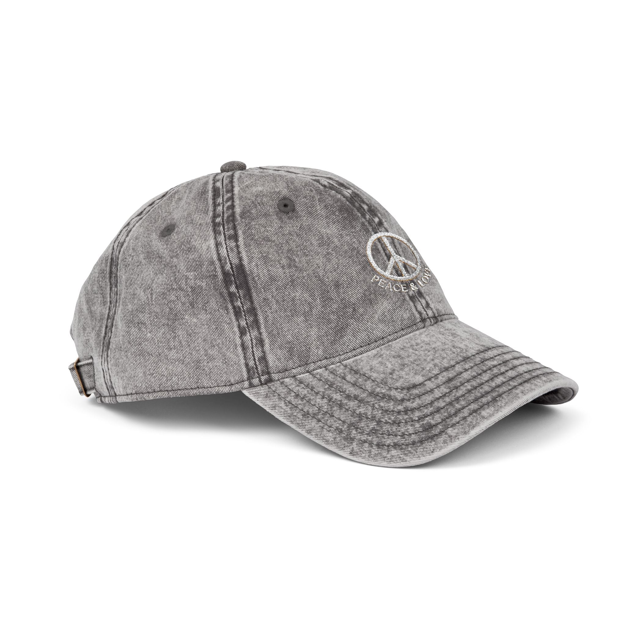 Vintage Embroidered Peace Sign Cap — "Peace & Love" Washed Baseball Hat