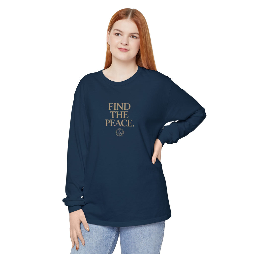 Find The Peace Long Sleeve Tee — Minimal Peace Sign Graphic
