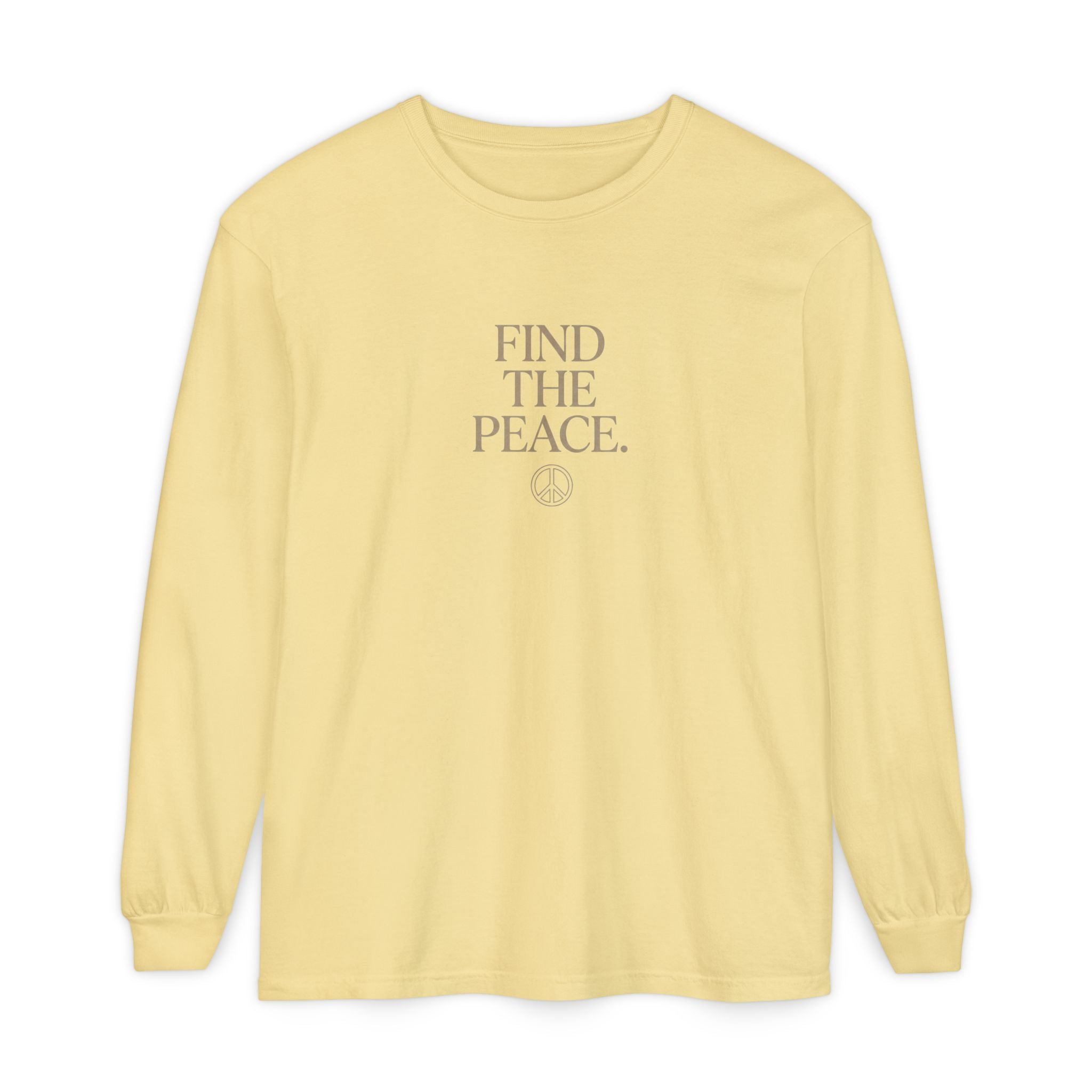 Find The Peace Long Sleeve Tee — Minimal Peace Sign Graphic
