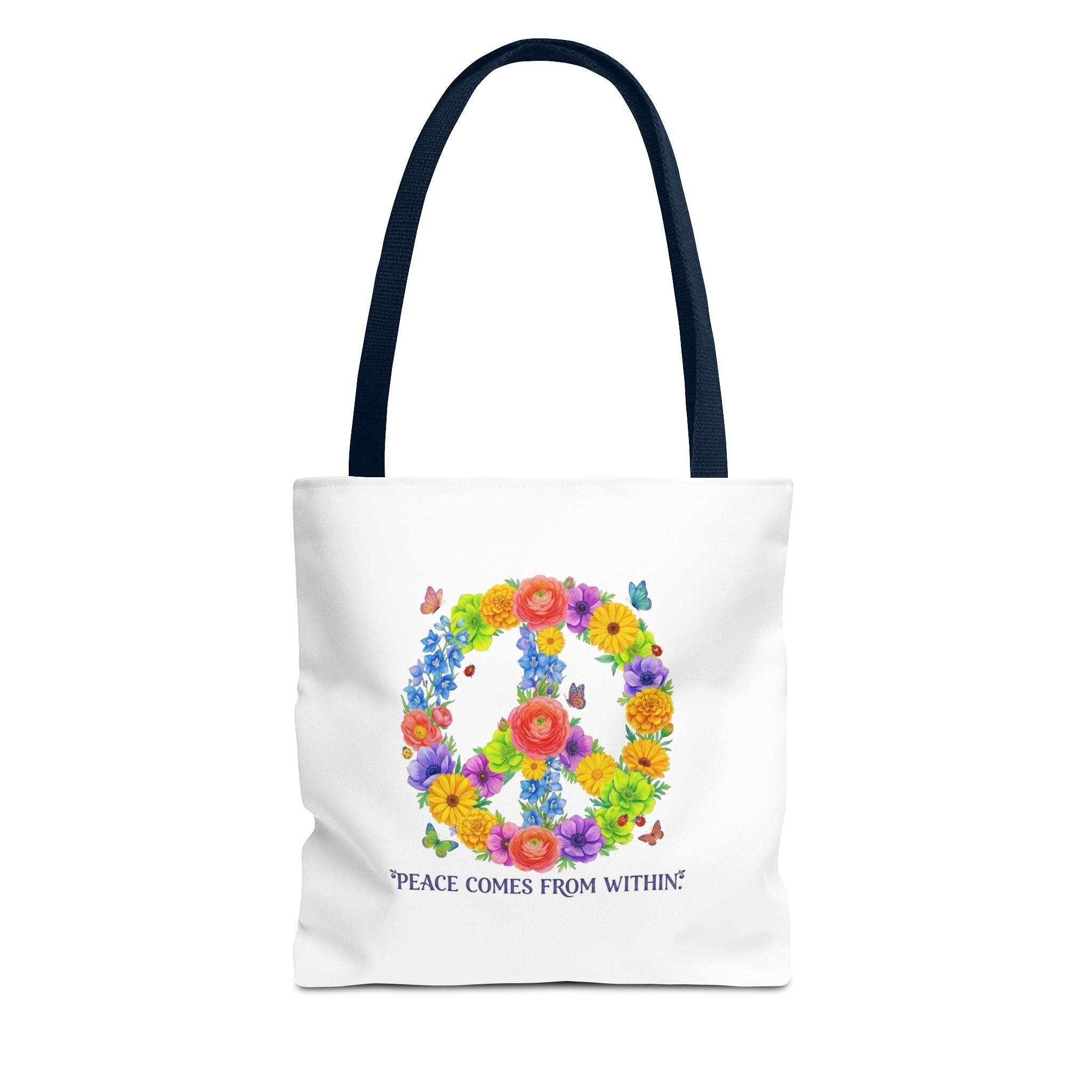 Floral Peace Sign Tote Bag — "Peace Comes From Within" Eco Canvas Tote