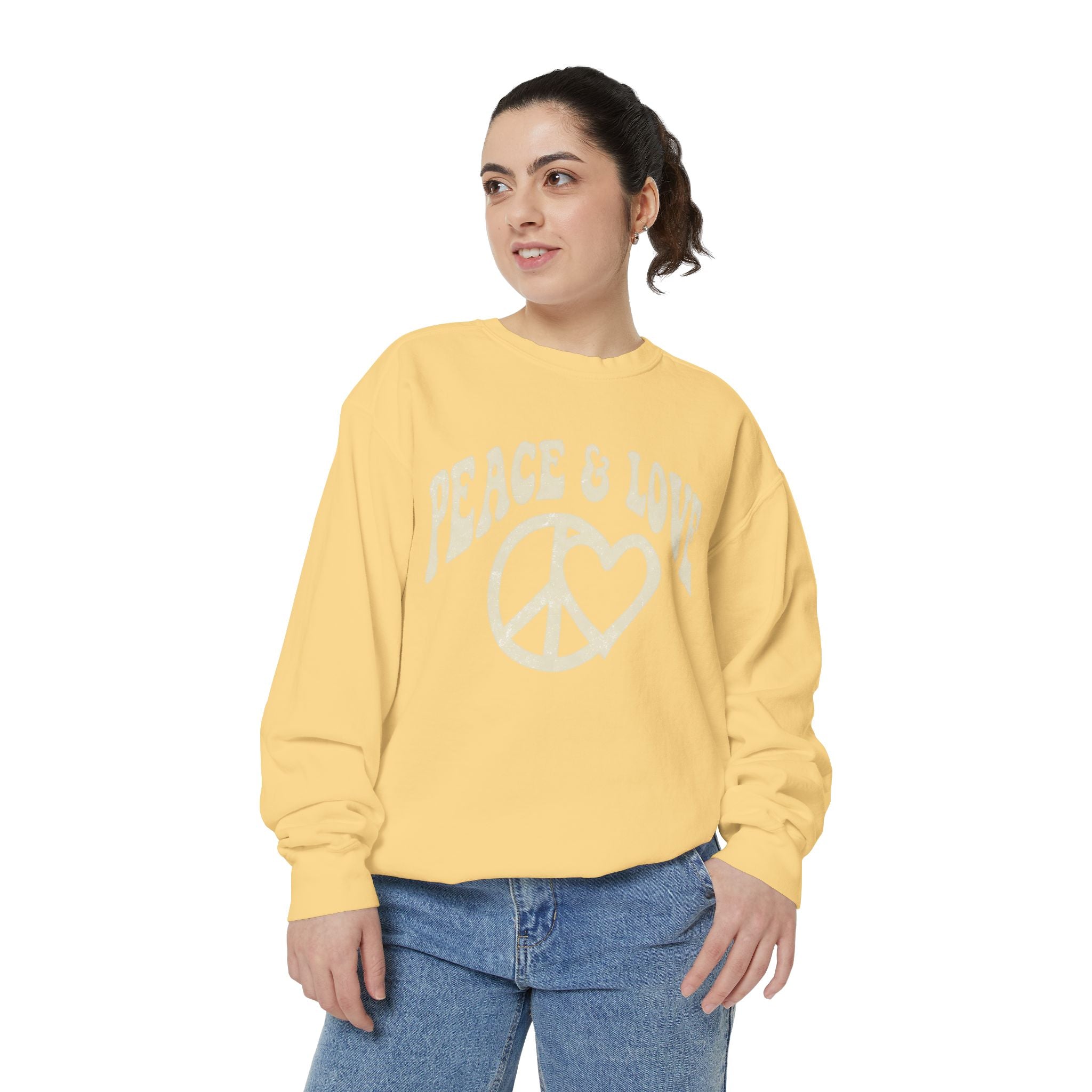 Peace & Love Sweatshirt — Retro Peace Heart Graphic Crewneck