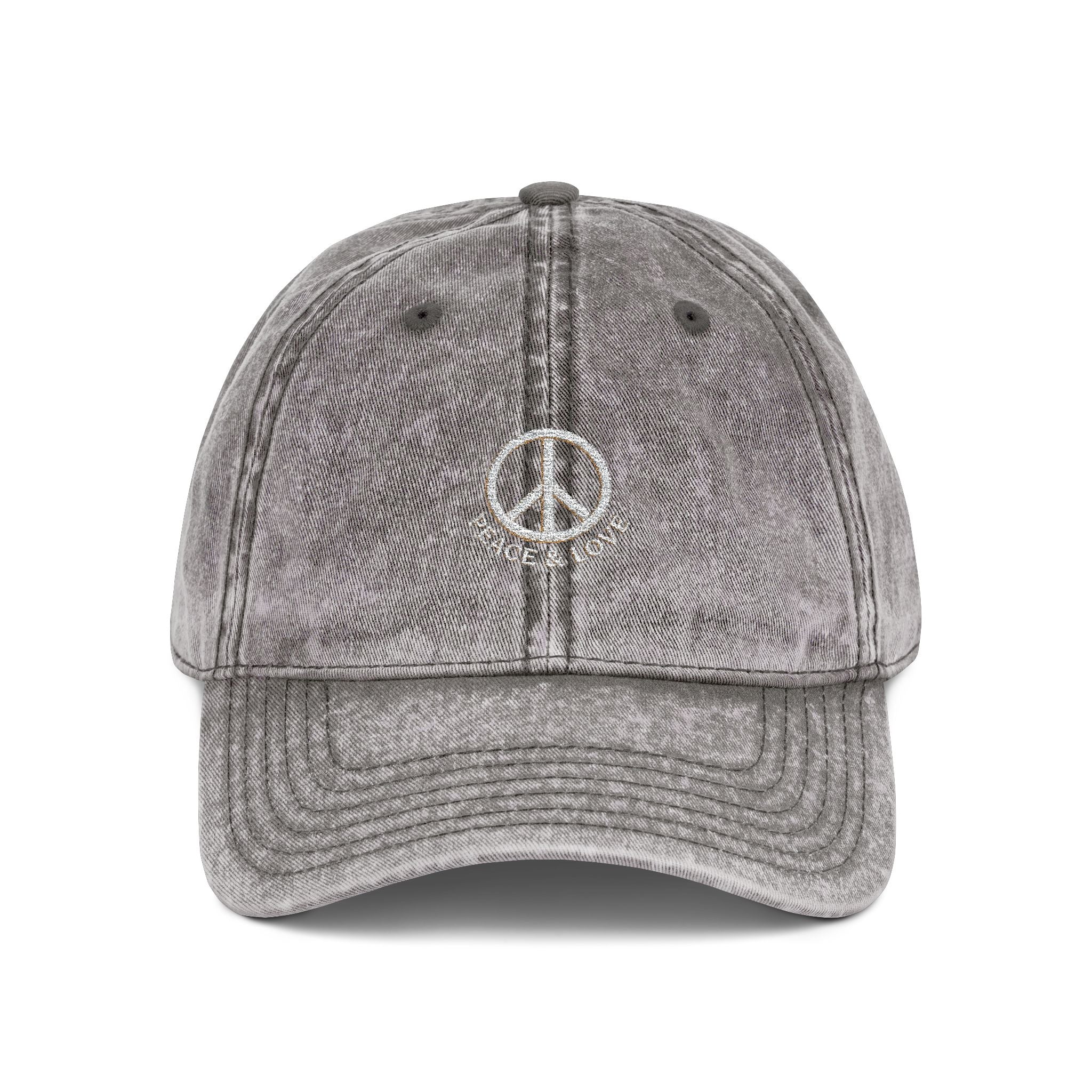 Vintage Embroidered Peace Sign Cap — "Peace & Love" Washed Baseball Hat