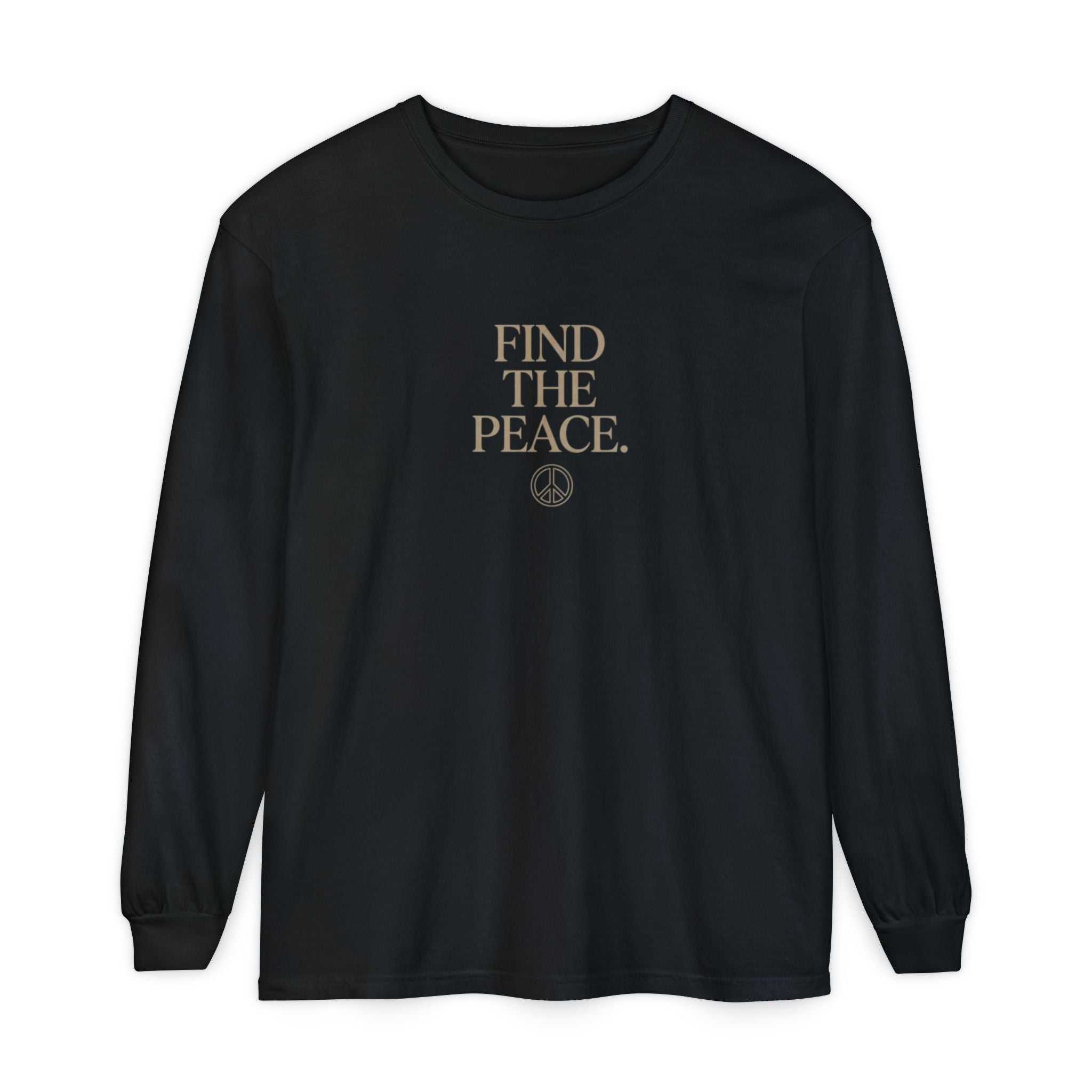 Find The Peace Long Sleeve Tee — Minimal Peace Sign Graphic
