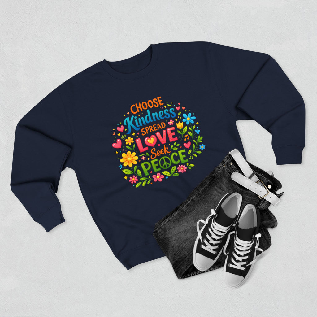 Kindness Love Peace Sweatshirt – "Choose Kindness, Spread Love, Seek Peace" Graphic Crewneck