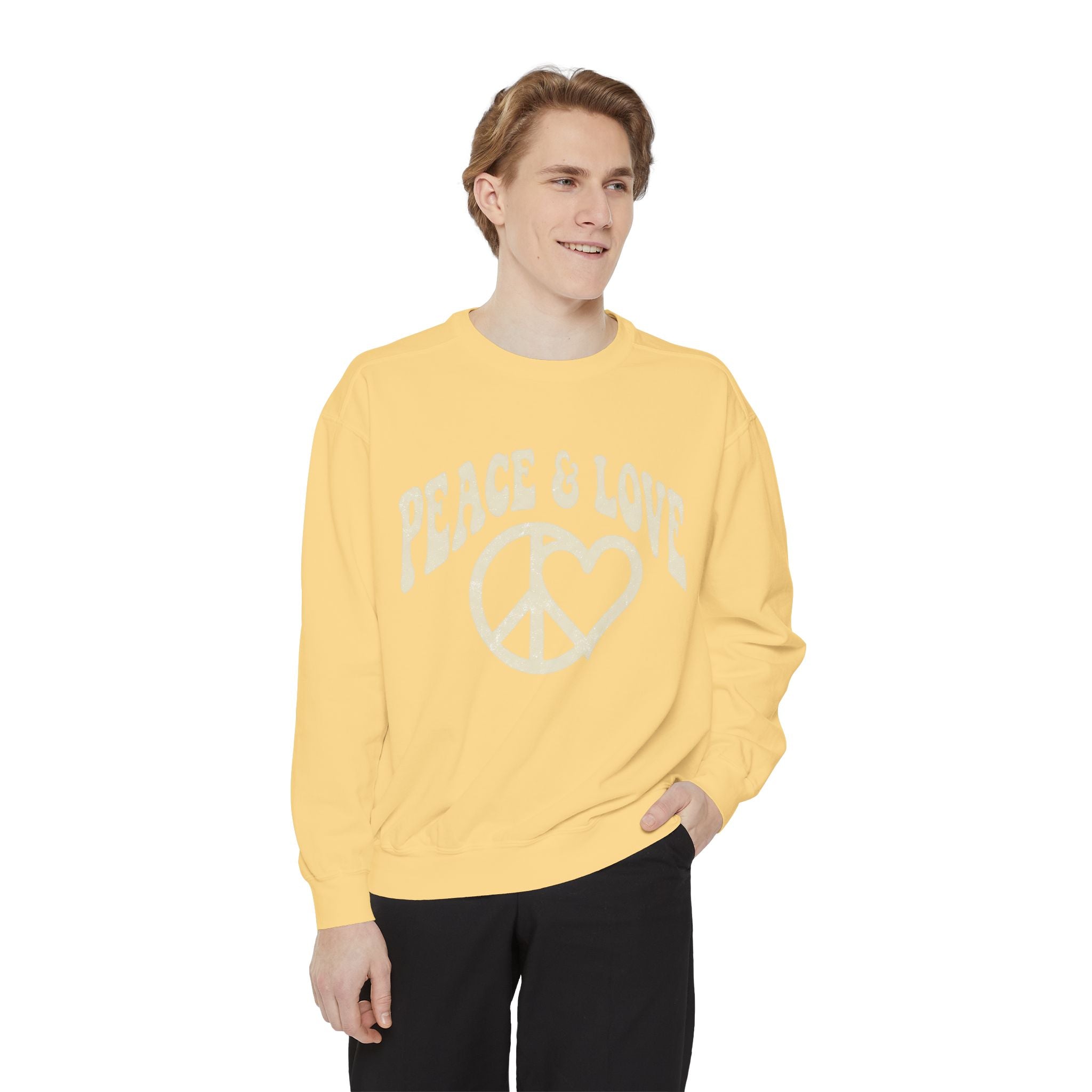 Peace & Love Sweatshirt — Retro Peace Heart Graphic Crewneck