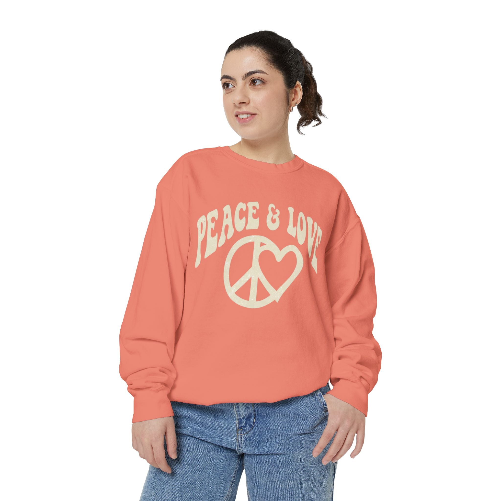Peace & Love Sweatshirt — Retro Peace Heart Graphic Crewneck