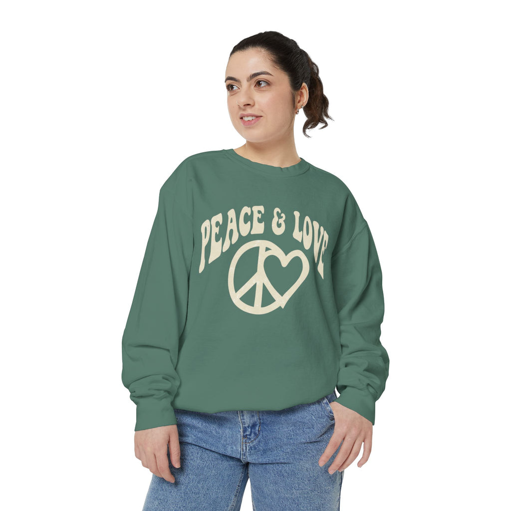 Peace & Love Sweatshirt — Retro Peace Heart Graphic Crewneck