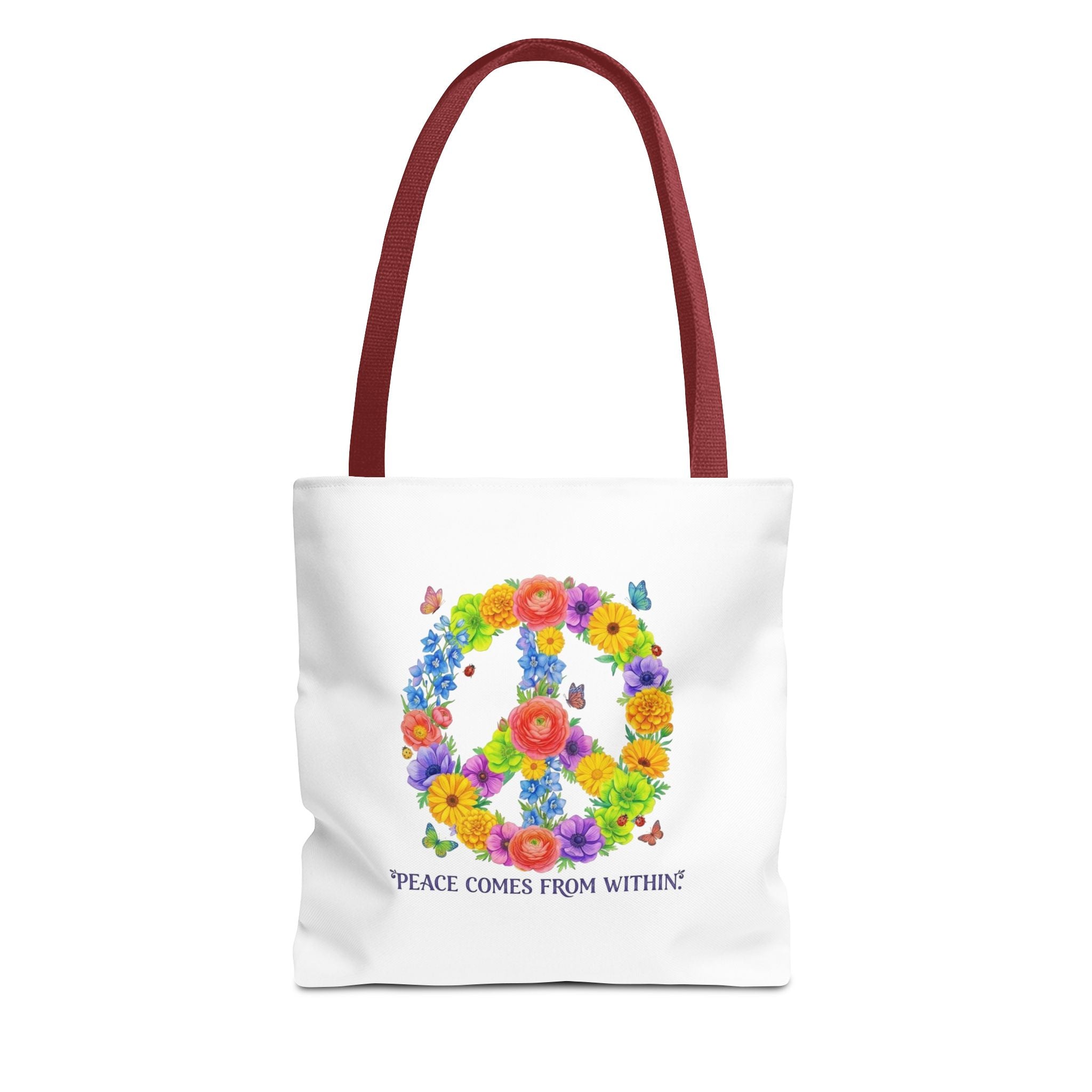 Floral Peace Sign Tote Bag — "Peace Comes From Within" Eco Canvas Tote
