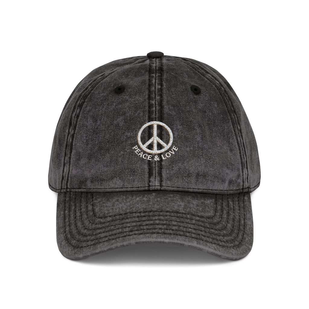 Vintage Embroidered Peace Sign Cap — "Peace & Love" Washed Baseball Hat
