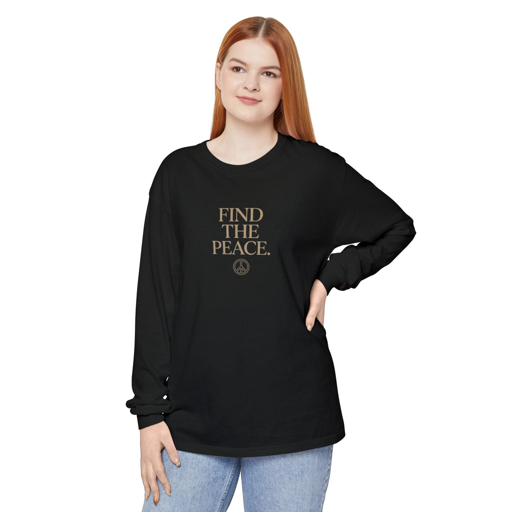 Find The Peace Long Sleeve Tee — Minimal Peace Sign Graphic