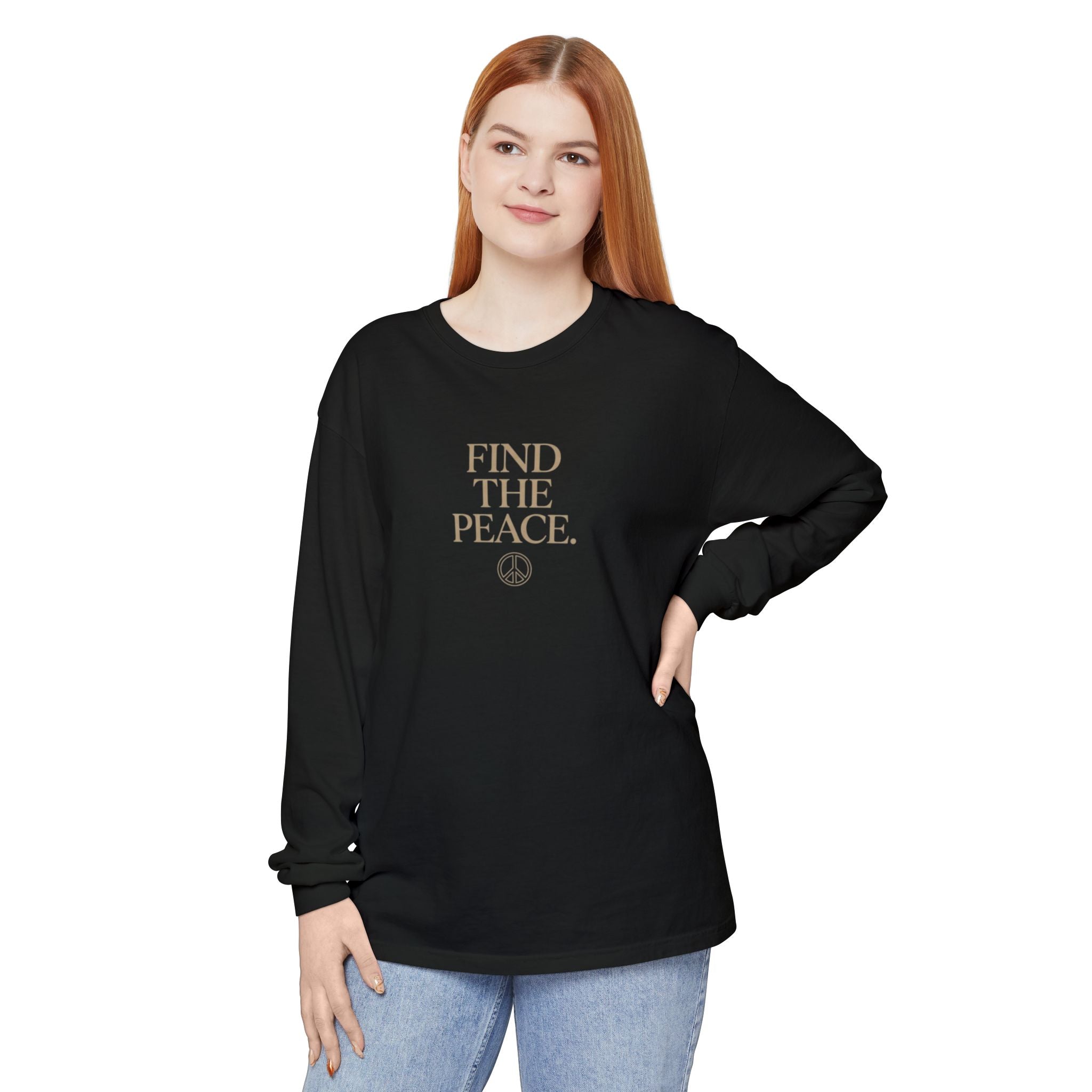 Find The Peace Long Sleeve Tee — Minimal Peace Sign Graphic