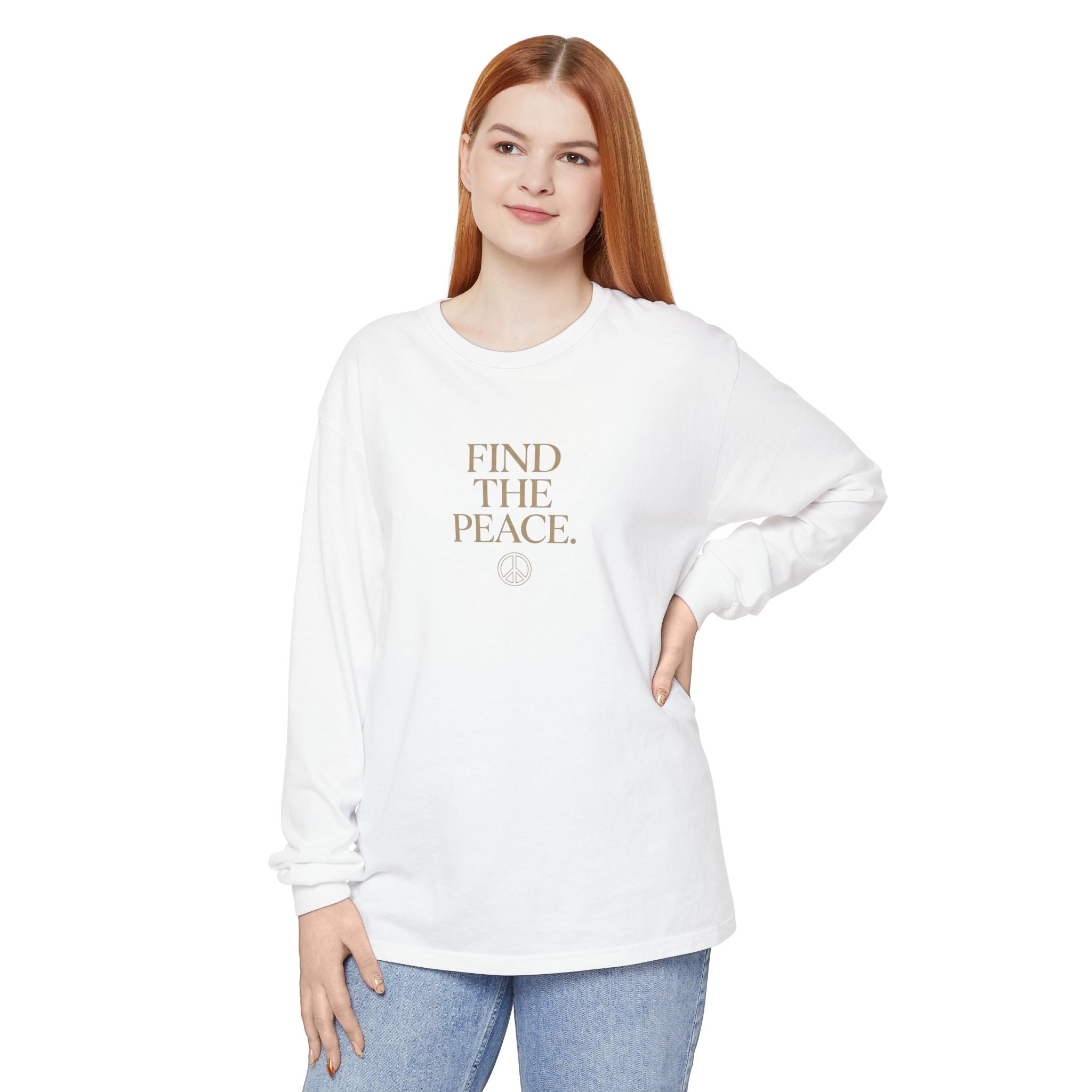 Find The Peace Long Sleeve Tee — Minimal Peace Sign Graphic