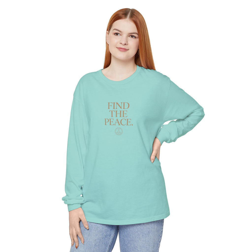 Find The Peace Long Sleeve Tee — Minimal Peace Sign Graphic