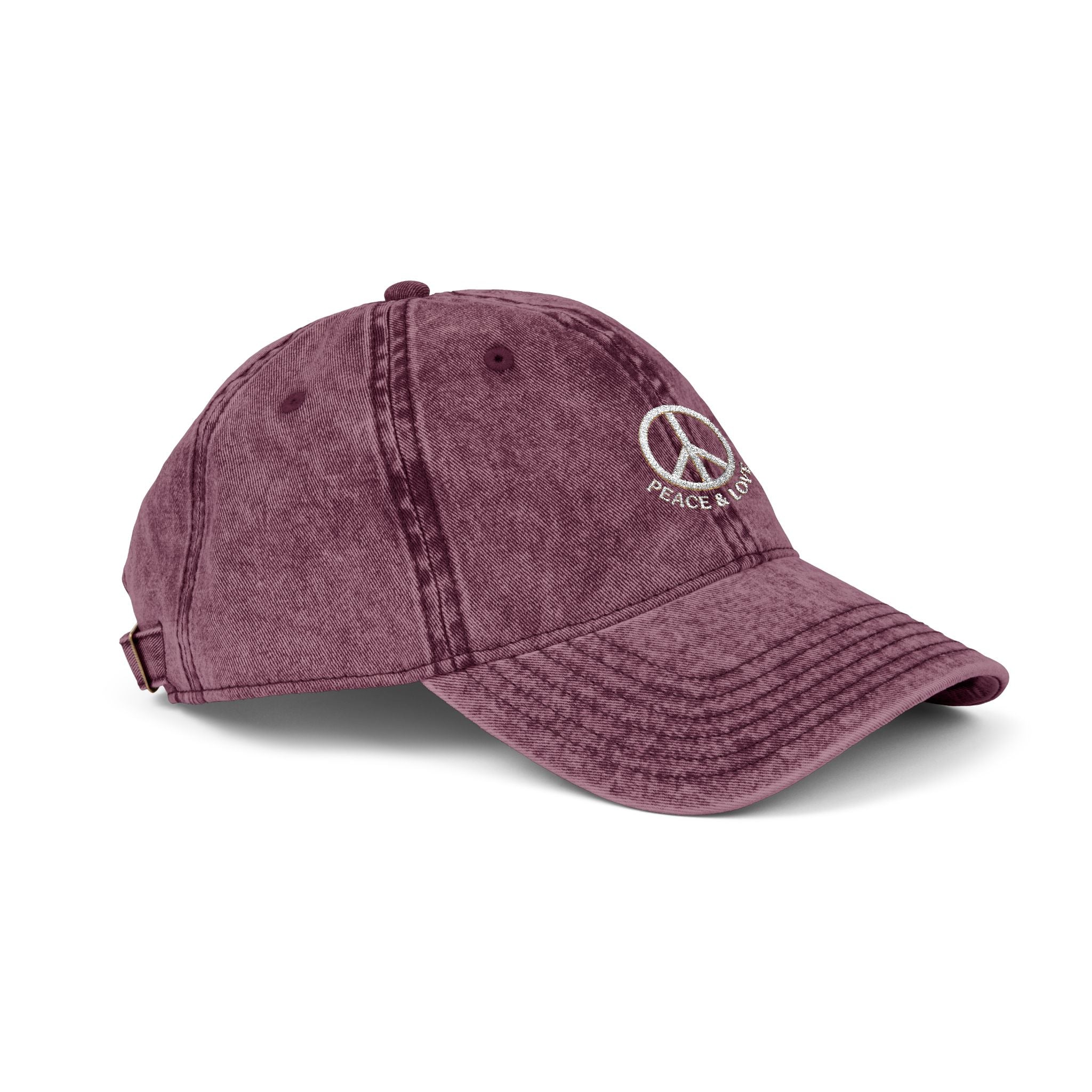 Vintage Embroidered Peace Sign Cap — "Peace & Love" Washed Baseball Hat