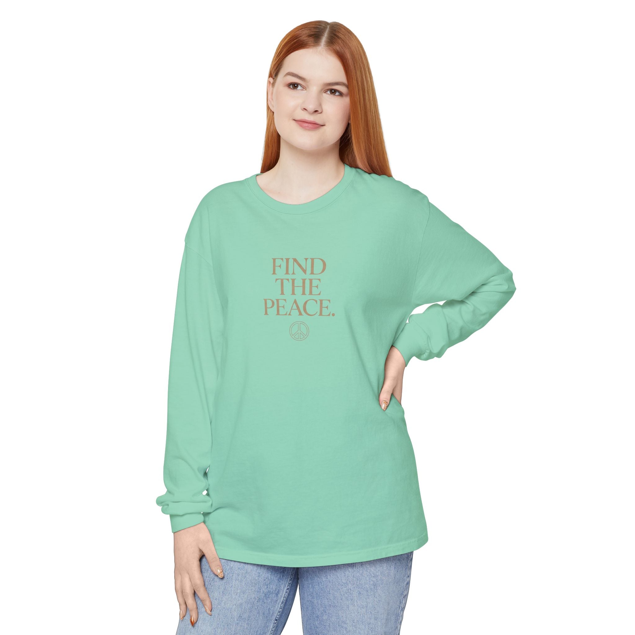Find The Peace Long Sleeve Tee — Minimal Peace Sign Graphic